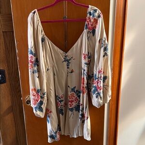 Free People Floral Mini Dress - Cream and Pink